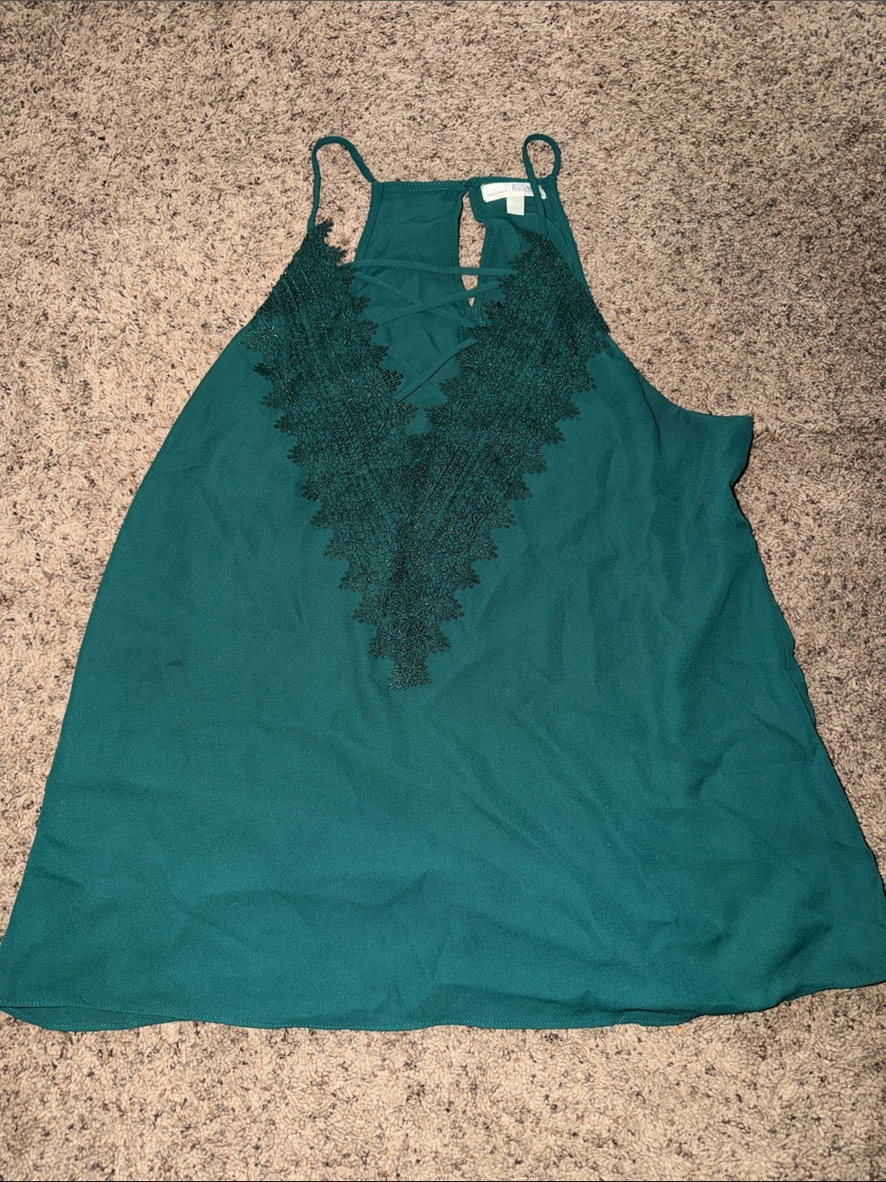 nine britton Teal Lace-Trim Halter Camisole